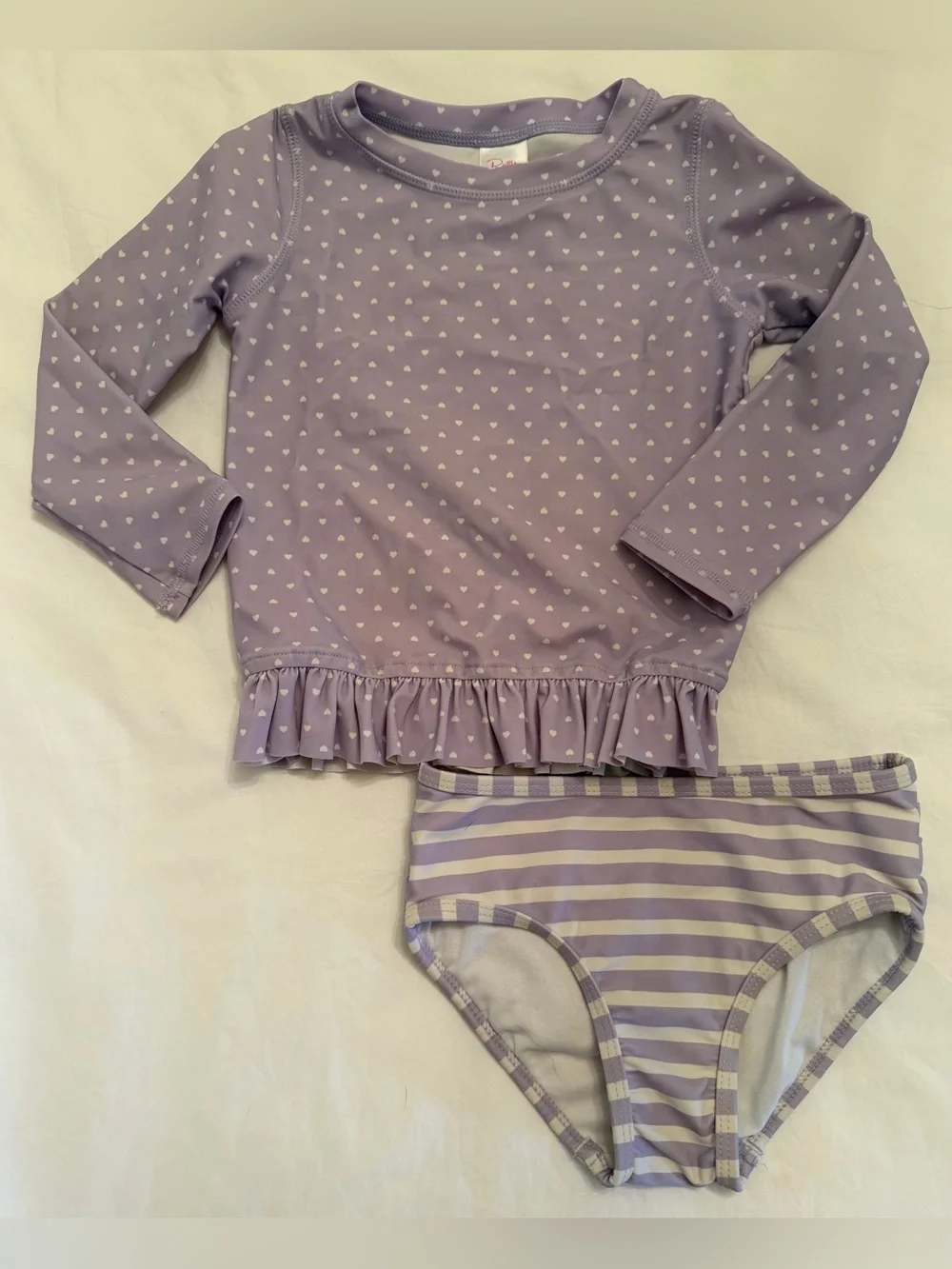RuffleButts Lavender Heart Rash Guard 2-Piece Bikini Set Size 3 T